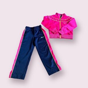 Toddler Girl Nike Track Suit Pants And Jacket Navy Blue Pink Neon Size 4